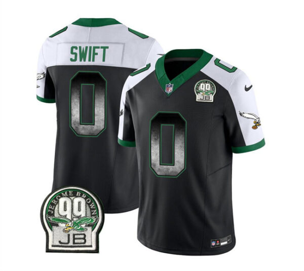 Men's Philadelphia Eagles #0 D'Andre Swift Black White 2023 F.U.S.E. Throwback Vapor Untouchable Limited Stitched Football Jersey