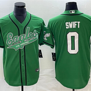 Men's Philadelphia Eagles #0 D'Andre Swift Green Cool Base Stitched Baseball Jersey