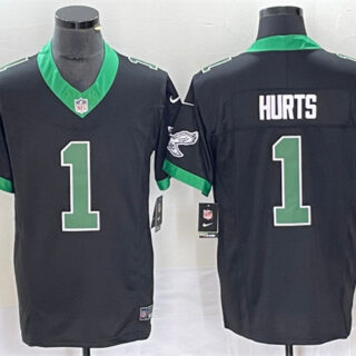 Men's Philadelphia Eagles #1 Jalen Hurts Black 2023 F.U.S.E. Vapor Untouchable Stitched Football Jersey