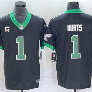 Men's Philadelphia Eagles #1 Jalen Hurts Black 2023 F.U.S.E. Vapor Untouchable With C Patch Stitched Football Jersey