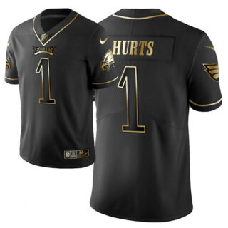 Men's Philadelphia Eagles #1 Jalen Hurts Black Golden Limited Jersey
