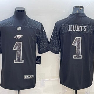 Men's Philadelphia Eagles #1 Jalen Hurts Black Reflective Limited Stitched Jersey
