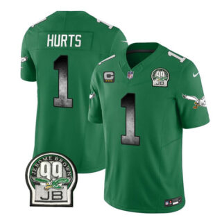 Men's Philadelphia Eagles #1 Jalen Hurts Green 2023 F.U.S.E. With 3-Star C Patch Throwback Vapor Untouchable Limited Stitched Football Jersey