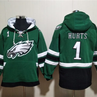 Men's Philadelphia Eagles #1 Jalen Hurts Green Lace-Up Pullover Hoodie