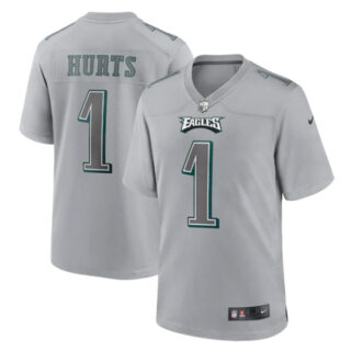 Men's Philadelphia Eagles #1 Jalen Hurts Grey Atmosphere Fashion Stitched Game Jersey