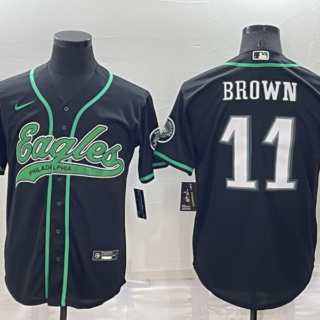 Men's Philadelphia Eagles #11 A. J. Brown Black Cool Base Stitched Baseball Jersey