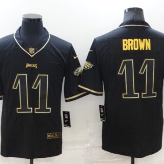 Men's Philadelphia Eagles #11 A. J. Brown Black Gold Salute To Service Limited Stitched Jersey