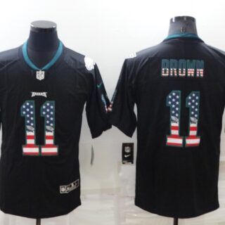 Men's Philadelphia Eagles #11 A. J. Brown Black USA Flag Color Rush Limited Stitched Jersey