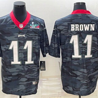 Men's Philadelphia Eagles #11 A. J. Brown Camo Super Bowl LVII Patch Limited Stitched Jersey