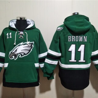 Men's Philadelphia Eagles #11 A.J. Brown Green Ageless Must-Have Lace-Up Pullover Hoodie