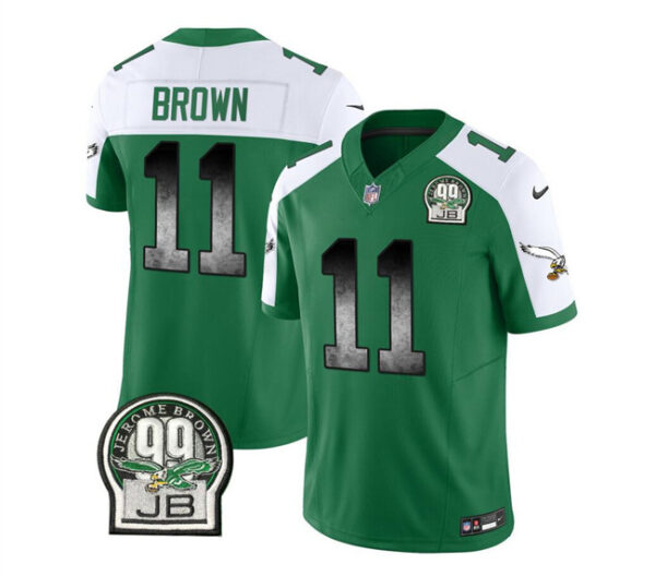 Men's Philadelphia Eagles #11 A. J. Brown Green White 2023 F.U.S.E. Throwback Vapor Untouchable Limited Stitched Football Jersey