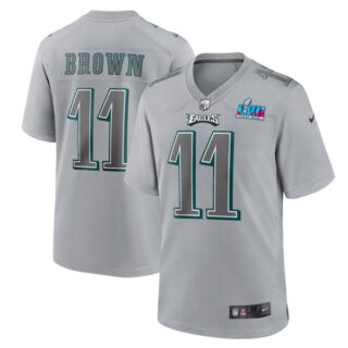 Men's Philadelphia Eagles #11 A.J. Brown Grey Super Bowl LVII Patch Atmosphere Fashion Stitched Game Jersey