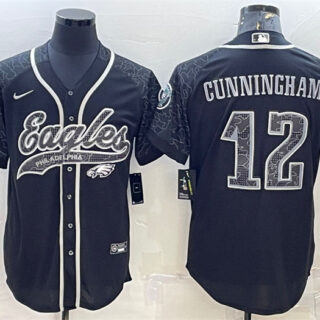 Men's Philadelphia Eagles #12 Randall Cunningham Black Reflective With Patch Cool Base Stitched Baseball Jersey