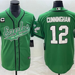 Men's Philadelphia Eagles #12 Randall Cunningham Green With C Patch Cool Base Stitched Baseball Jersey