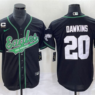 Men's Philadelphia Eagles #20 Brian Dawkins Black With C Patch Cool Base Stitched Baseball Jersey