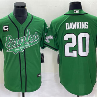 Men's Philadelphia Eagles #20 Brian Dawkins Green With C Patch Cool Base Stitched Baseball Jersey