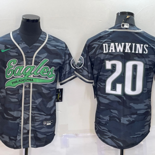 Men's Philadelphia Eagles #20 Brian Dawkins Grey Camo With Patch Cool Base Stitched Baseball Jersey