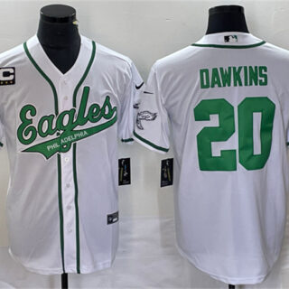 Men's Philadelphia Eagles #20 Brian Dawkins White With C Patch Cool Base Stitched Baseball Jersey