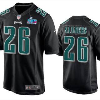 Men's Philadelphia Eagles #26 Miles Sanders Black Super Bowl LVII Patch Stitched Game Jersey