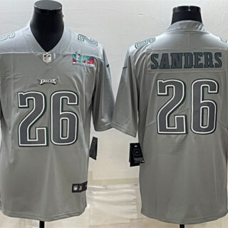 Men's Philadelphia Eagles #26 Miles Sanders Gray Super Bowl LVII Patch Atmosphere Fashion Stitched Jersey