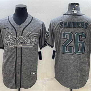 Men's Philadelphia Eagles #26 Miles Sanders Gray With Patch Cool Base Stitched Baseball Jersey