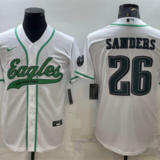 Men's Philadelphia Eagles #26 Miles Sanders White With Patch Cool Base Stitched Baseball Jersey