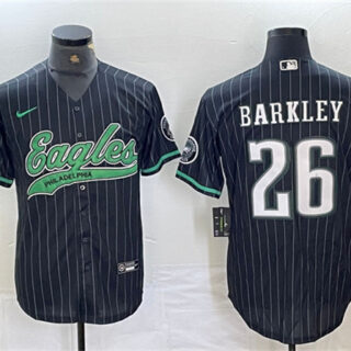 Men's Philadelphia Eagles #26 Saquon Barkley Black Cool Base Baseball Stitched Jersey