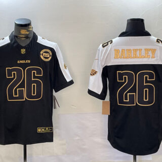Men's Philadelphia Eagles #26 Saquon Barkley Black Gold 2024 New F.U.S.E. With 3-Star C Patch Stitched Football Jerseys
