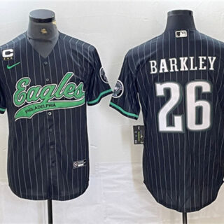 Men's Philadelphia Eagles #26 Saquon Barkley Black With 3-star C Patch Cool Base Baseball Stitched Jerseys