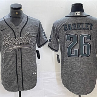 Men's Philadelphia Eagles #26 Saquon Barkley Gray Cool Base Baseball Stitched Jersey