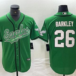 Men's Philadelphia Eagles #26 Saquon Barkley Green Cool Base Stitched Baseball Jersey