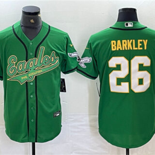 Men's Philadelphia Eagles #26 Saquon Barkley Green Gold Cool Base Baseball Stitched Jersey