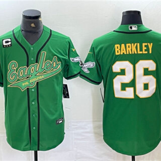 Men's Philadelphia Eagles #26 Saquon Barkley Green Gold With 3-star C Patch Cool Base Baseball Stitched Jersey