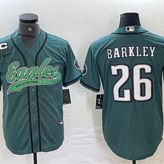 Men's Philadelphia Eagles #26 Saquon Barkley Green With 3-star C Patch Cool Base Baseball Stitched Jerseys