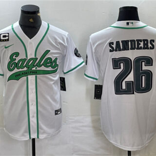 Men's Philadelphia Eagles #26 Saquon Barkley White With 3-star C Patch Cool Base Baseball Stitched Jersey