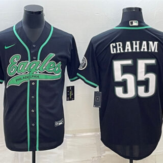 Men's Philadelphia Eagles #55 Brandon Graham Black With Patch Cool Base Stitched Baseball Jersey