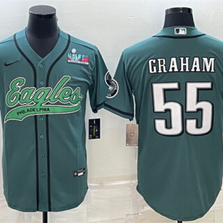 Men's Philadelphia Eagles #55 Brandon Graham Green With Super Bowl LVII Patch Cool Base Stitched Baseball Jersey