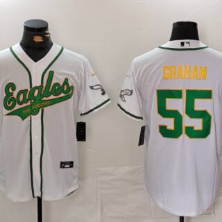 Men's Philadelphia Eagles #55 Brandon Graham White Gold Cool Base Stitched Baseball Jersey
