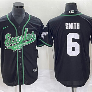 Men's Philadelphia Eagles #6 DeVonta Smith Black Cool Base Stitched Baseball Jersey