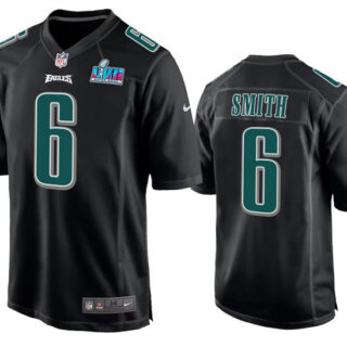 Men's Philadelphia Eagles #6 DeVonta Smith Black Super Bowl LVII Patch Stitched Game Jersey