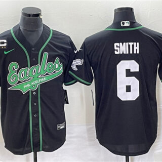 Men's Philadelphia Eagles #6 DeVonta Smith Black With C Patch Cool Base Stitched Baseball Jersey