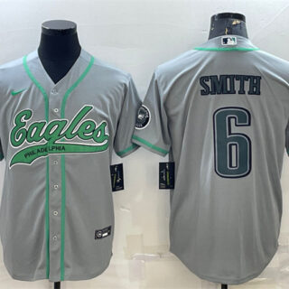 Men's Philadelphia Eagles #6 DeVonta Smith Gray With Patch Cool Base Stitched Baseball Jersey