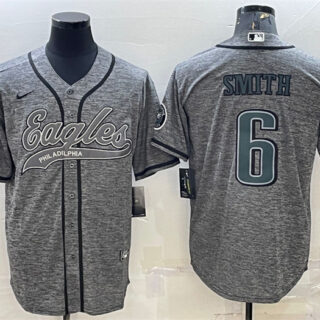 Men's Philadelphia Eagles #6 DeVonta Smith Gray With Patch Cool Base Stitched Baseball JerseyS
