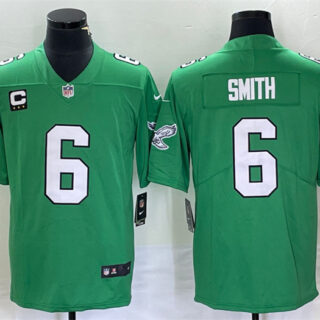 Men's Philadelphia Eagles #6 DeVonta Smith Green Vapor Limited With C Patch Stitched Football Jersey