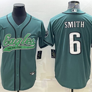 Men's Philadelphia Eagles #6 DeVonta Smith Green With Patch Cool Base Stitched Baseball Jersey