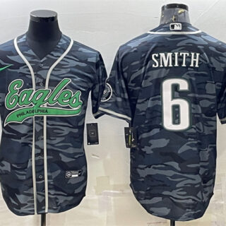 Men's Philadelphia Eagles #6 DeVonta Smith Grey Camo With Patch Cool Base Stitched Baseball Jersey