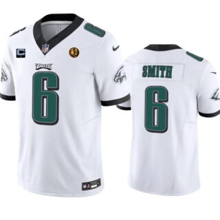 Men's Philadelphia Eagles #6 DeVonta Smith White 2023 F.U.S.E. With 1-Star C Patch And John Madden Patch Vapor Limited Stitched Football Jersey