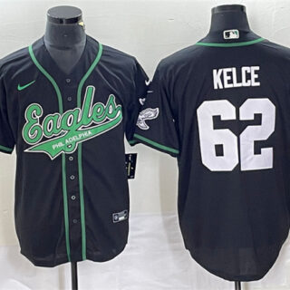 Men's Philadelphia Eagles #62 Jason Kelce Black Cool Base Stitched Baseball Jersey