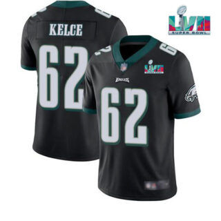 Men's Philadelphia Eagles #62 Jason Kelce Black Super Bowl LVII Patch Vapor Untouchable Limited Stitched Jersey