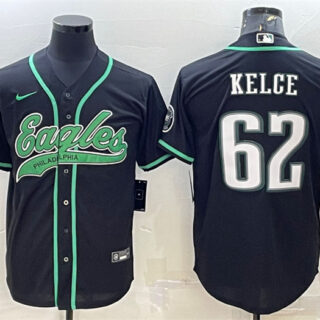 Men's Philadelphia Eagles #62 Jason Kelce Black With Patch Cool Base Stitched Baseball Jersey